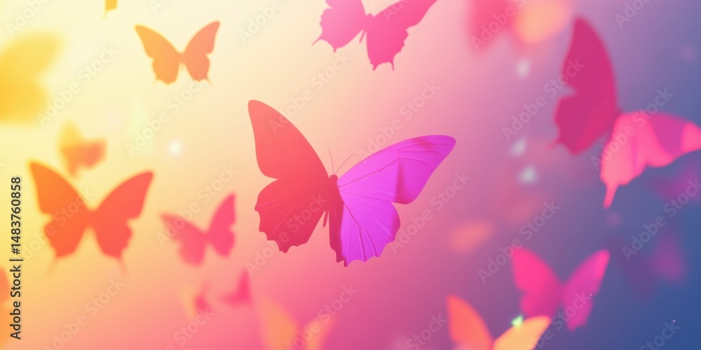 abstract background with glowing butterfly shapes, light pink and pastel yellow hues, delicate and celebratory design abstract background with glowing butterfly shapes, light pink and pastel yellow hues, delicate and celebratory design