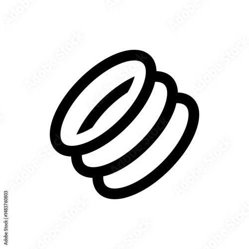 Illustration of three black bold outline rings stacked diagonally on top of each other in a simple design