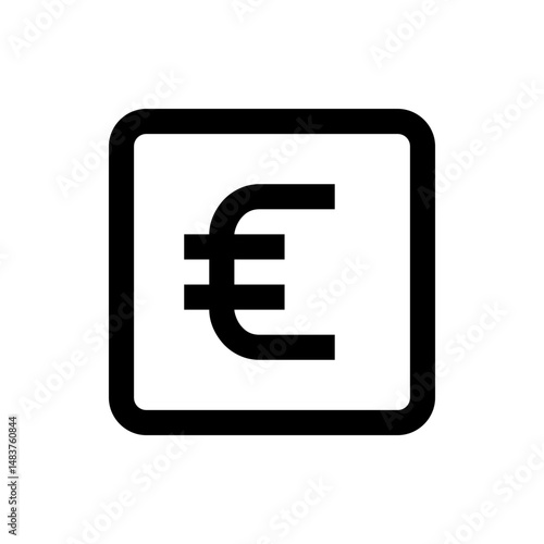 Black euro symbol with two horizontal lines inside a rounded square shape on a white background design item