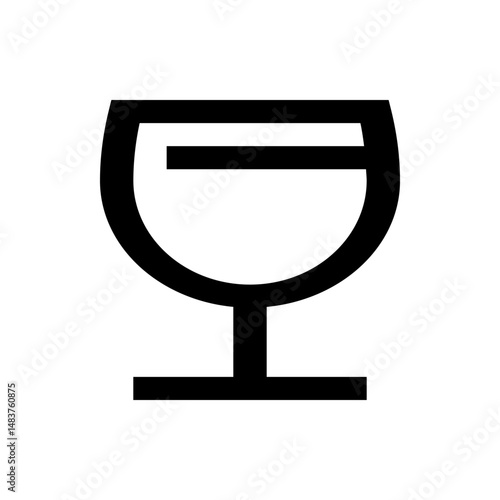 Illustration of a stylized wine glass with a horizontal line across the top portion of the glass shape design