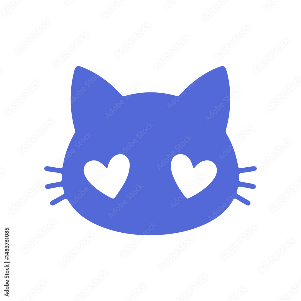 Obraz premium cartoon,cute,anime-style,blue cat head,heart-shaped eyes,simple,flat design,minimalist
