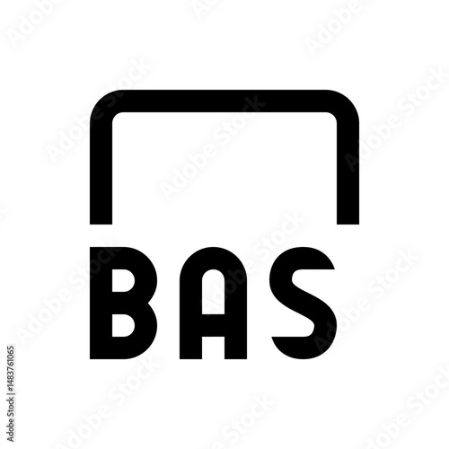 Illustration of a black rounded rectangle outline above the letters bas in a bold sans serif typeface