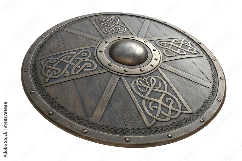 Naklejka premium Viking Shield with Intricate Carvings