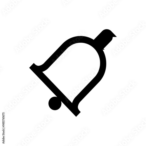 A simple line drawing of a bell with a clapper hanging down, presented in a minimalist black and white style