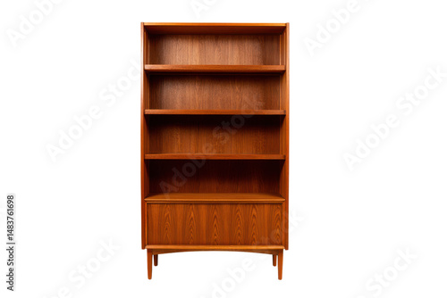 Elegant midcentury modern teak bookcase with adjustable shelves and cabinet, showcasing danish design and craftsmanship