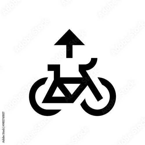 A black bicycle icon with an upward pointing arrow above it indicating a bicycle route or bicycle lane ahead
