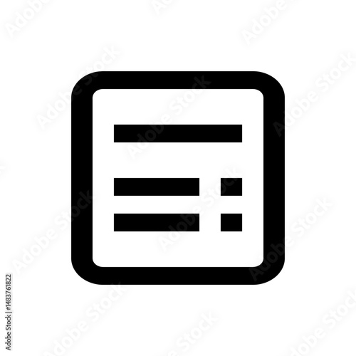 Black outlined document icon with rounded corners and horizontal lines and square bullet points inside it