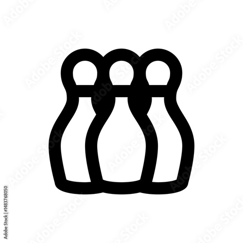Illustration of three bowling pins aligned closely together in a simple black and white outline design style