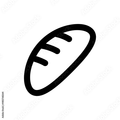 A simple black and white drawing of a loaf of bread with three curved lines on the top surface area