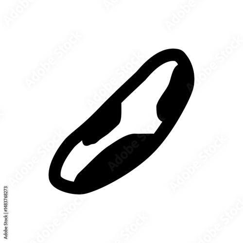 Close up view of a black and white bean shape with a curved opening on a white background in a simple style