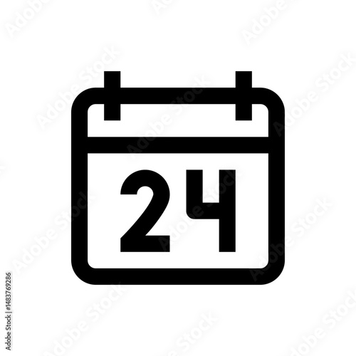 Illustration of a calendar icon showing the date as twenty four in a bold and minimalist black and white style