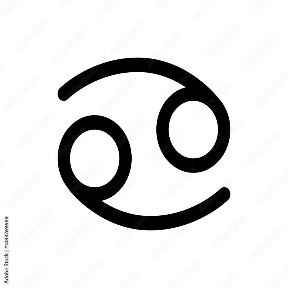 Illustration of the cancer zodiac sign with a black outline on a white background in simple graphic style Illustration of the cancer zodiac sign with a black outline on a white background in simple graphic style