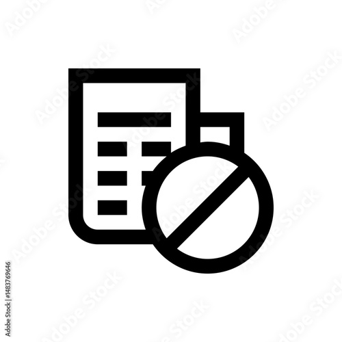 Document with horizontal lines and a circle with a diagonal line indicating restriction or prohibition is shown