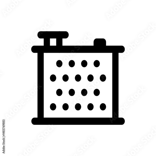 Illustration of a radiator with a rectangular frame and a grid of circular holes in a simple style