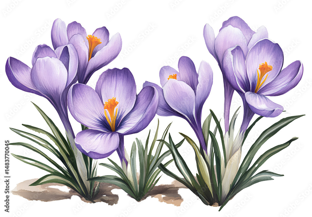 Fototapeta premium Sinthana crocuses png, purple crocus flowers isolated on transparent backgroun 