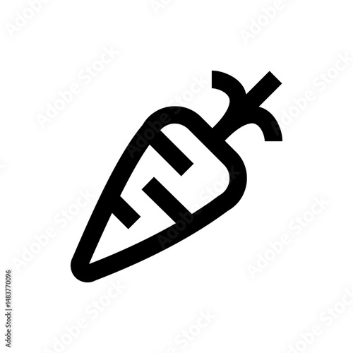Illustration of a stylized carrot with a thick outline and internal details on a white background image