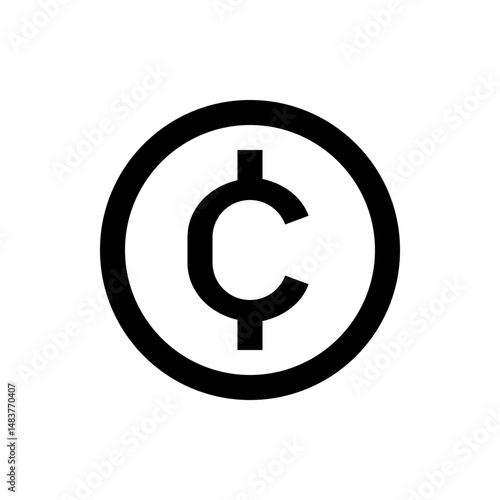 Illustration of a black cent symbol inside a black circle on a white background in a simple style