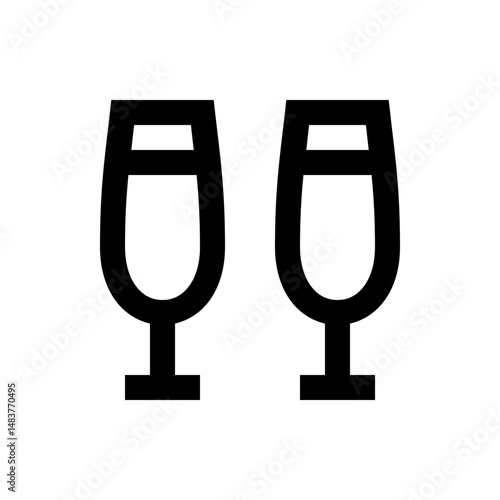 Illustration of two champagne flutes side by side with thick black outlines on a white background plain