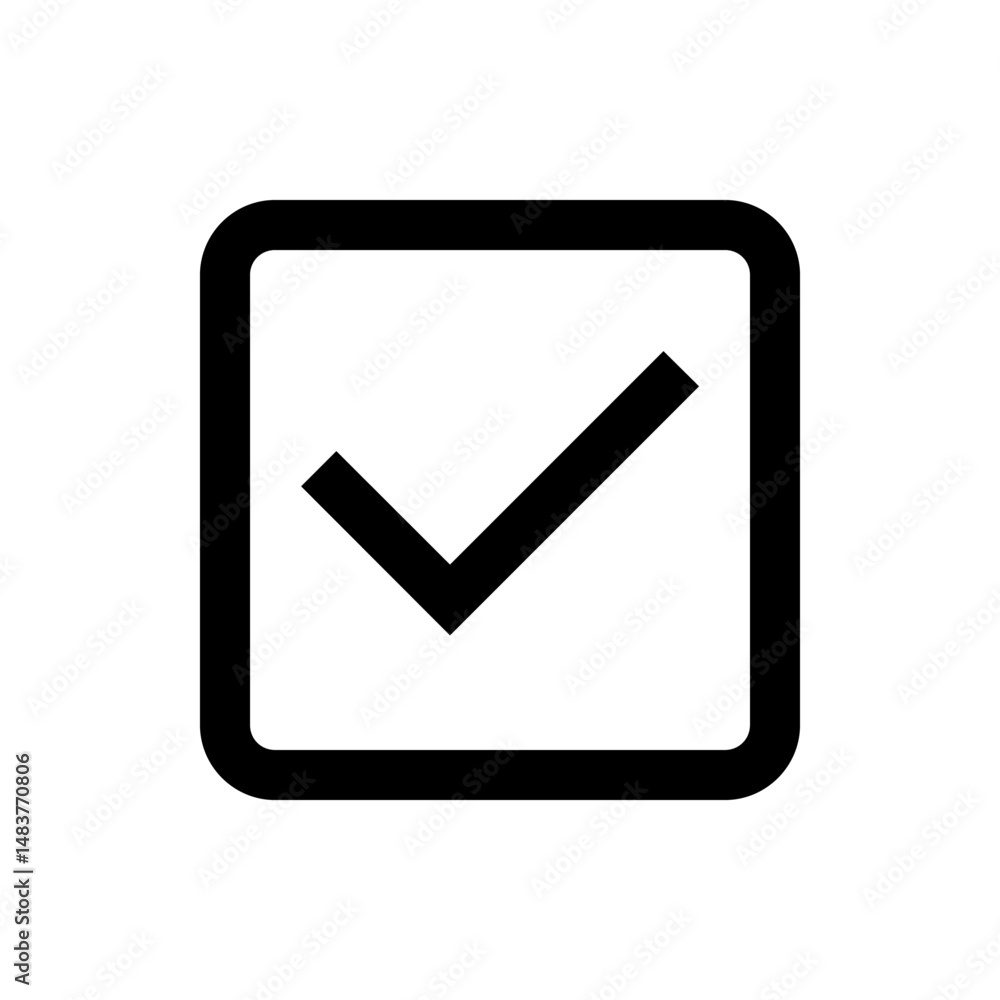 A simple graphic of a square with rounded corners containing a check mark inside in black and white color scheme A simple graphic of a square with rounded corners containing a check mark inside in black and white color scheme
