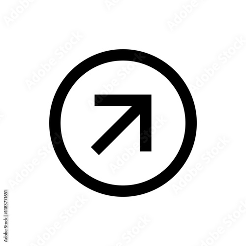Black arrow pointing to the upper right direction enclosed within a circular shape on a white background