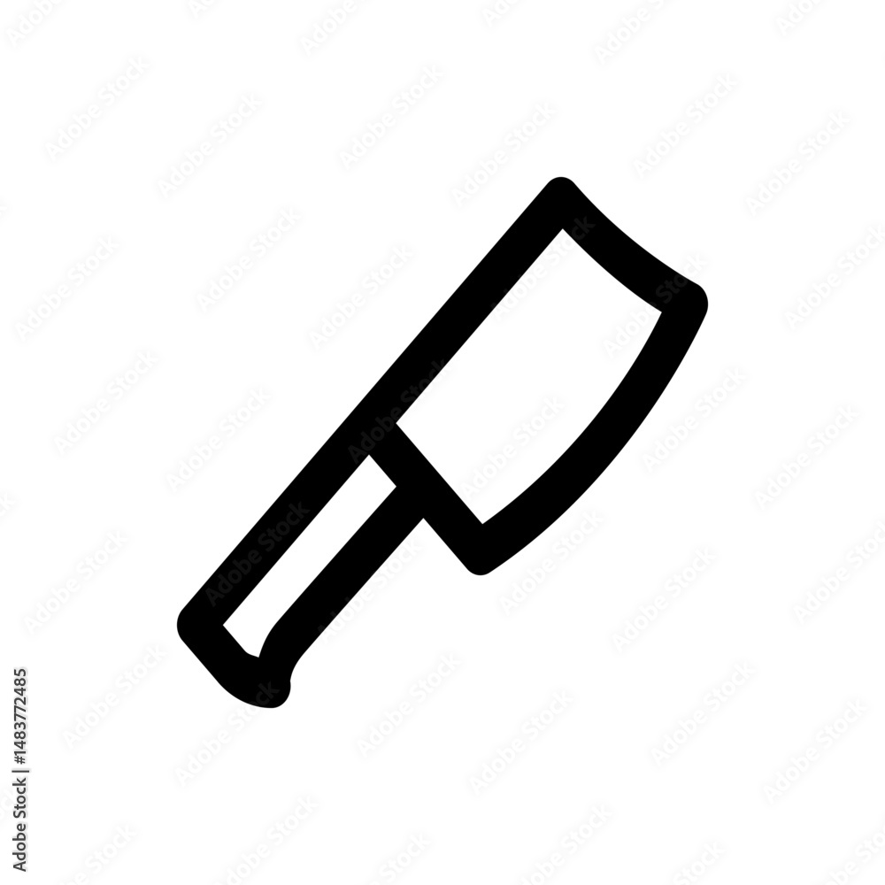 Illustration of a cleaver knife with a thick blade and handle shown in a simple black outline design Illustration of a cleaver knife with a thick blade and handle shown in a simple black outline design