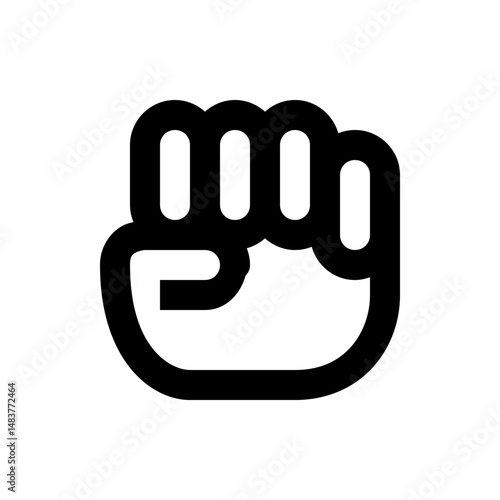 Illustration of a closed fist with rounded fingers and a thumb tucked in, rendered in bold black lines