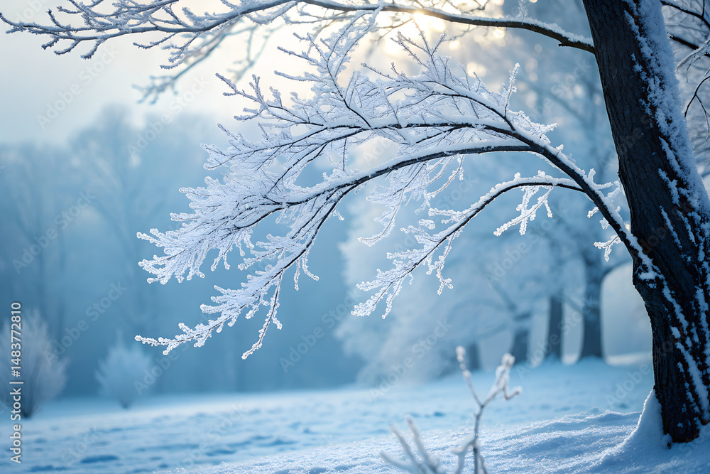 Fototapeta premium Winter Snow-covered Tree Branches