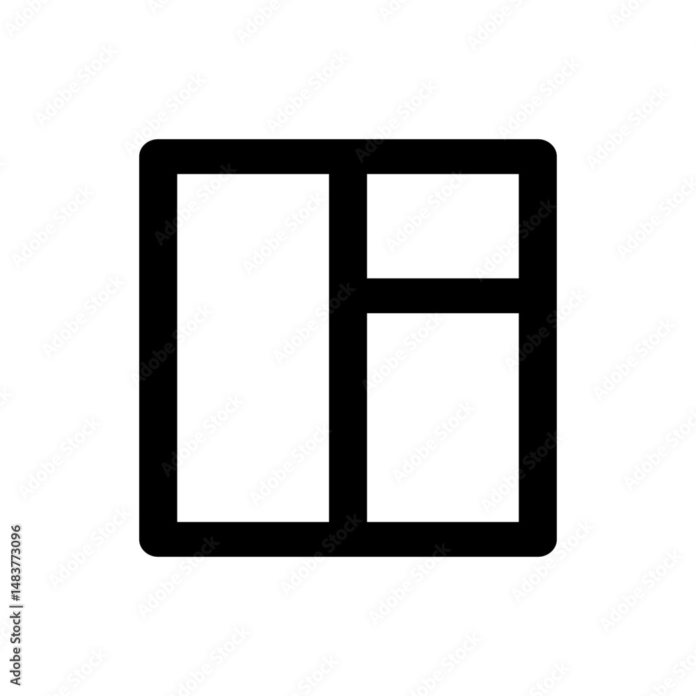 Illustration of a layout with a large left column and two smaller columns on the right side inside a border Illustration of a layout with a large left column and two smaller columns on the right side inside a border