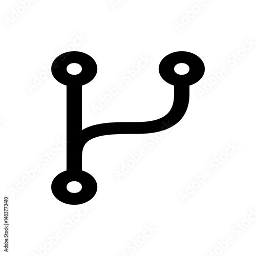 Illustration of a branching structure with three circular nodes connected by thick black lines design element