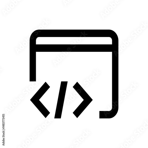 Illustration of a browser window with code symbols indicating web development and programming concept design