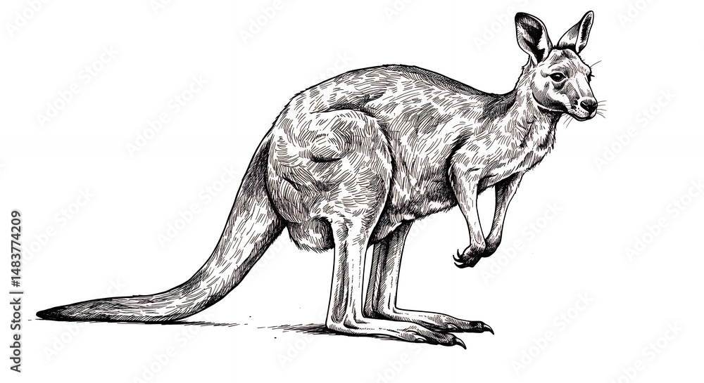 Fototapeta premium Kangaroo illustration grayscale