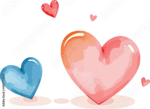 Red watercolor hearts vector illustration.