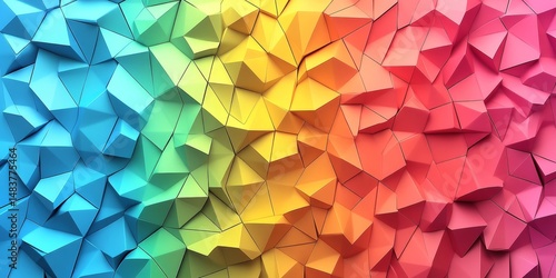 Abstract colorful rainbow colors texture with geometric triangular 3d triangles pattern wall background banner illustration, textured backdrop for design web, wallpaper (Generative
