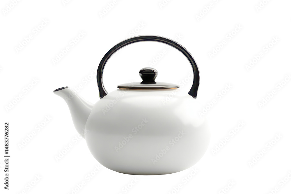 White kettle with black handle on transparent background White kettle with black handle on transparent background