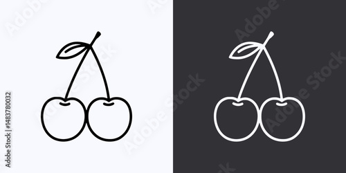 Cherry Icon – Vector Outline – Black and White Preview