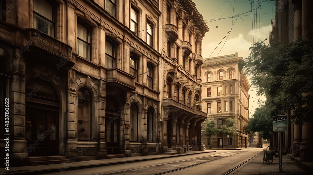 Fototapeta premium Old European street view with historical buildings.