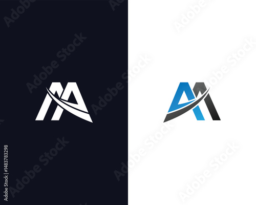 Creative letter AA logo vector template with modern swoosh design variations on dark and light backgrounds