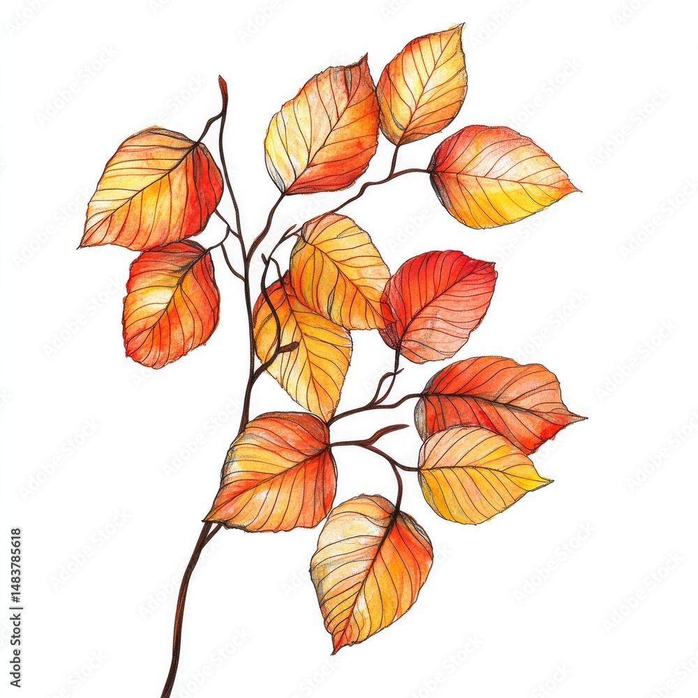 Fototapeta premium Autumnal Branch with Vibrant Leaves