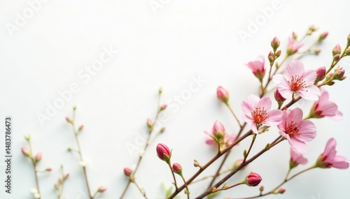 Delicate, small-scale floral sprigs on white background, texture, vintage