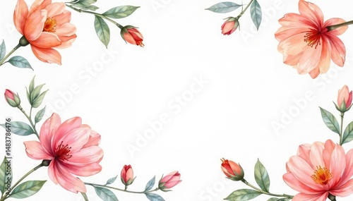 Delicate watercolor floral pattern on white background, romantic, floral design