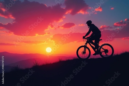 Wallpaper Mural Silhouette of a mountain bike against a vibrant sunset sky , vibrant, majestic Torontodigital.ca