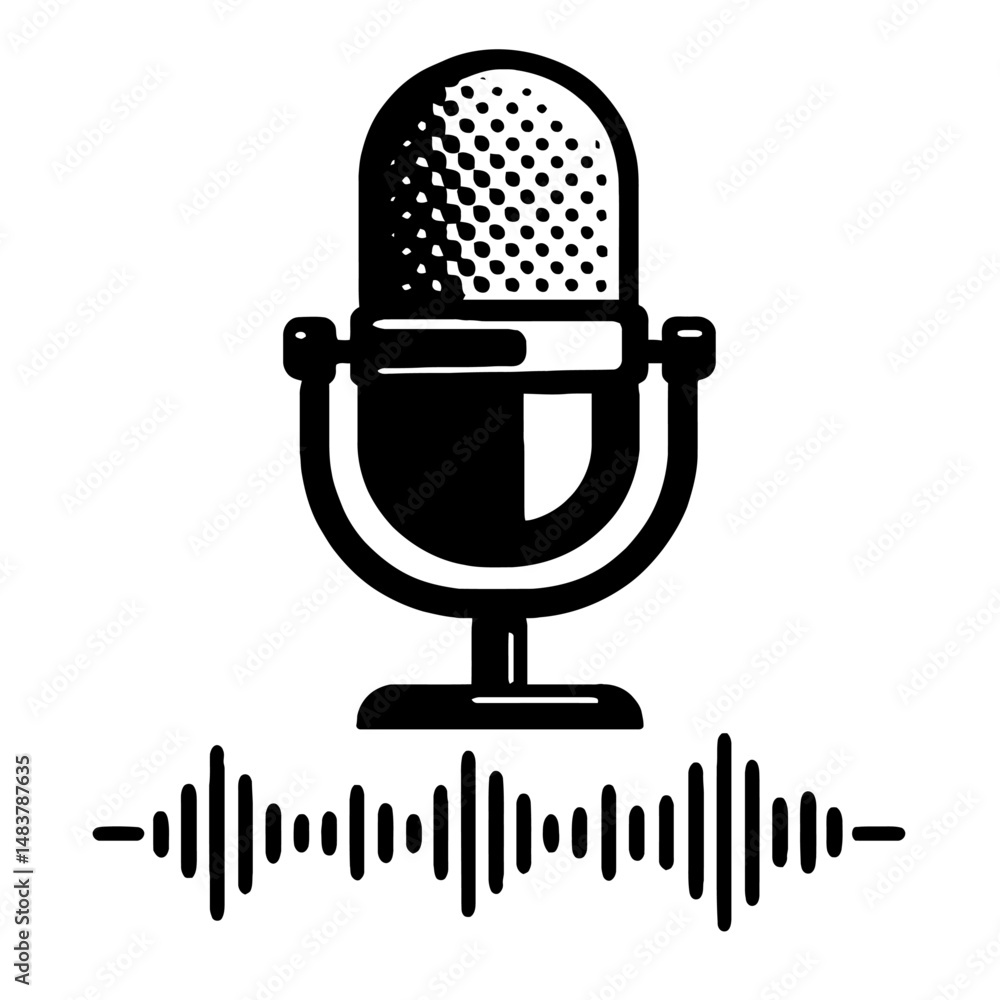Podcast Microphone Audio Icon: Broadcasting & Recording Symbol Podcast Microphone Audio Icon: Broadcasting & Recording Symbol