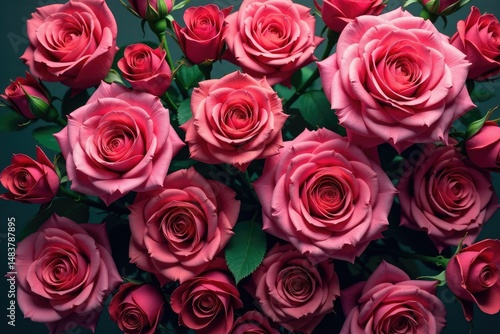 Intricate blooming roses, densely packed, vibrant hues, design, floral repeat pattern