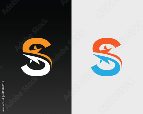 Two variations of stylish letter S logo design vector template with star icon and dynamic shapes