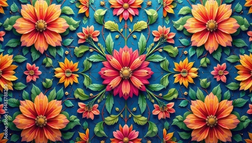 Intricate floral design, repeating seamlessly across tileable surface , vibrant, decoration