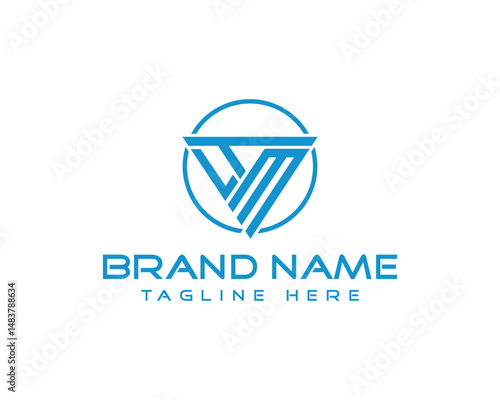 Free Download Abstract blue company logo design with triangle inside circle and creative interlocking lines vector template - GFXLoad