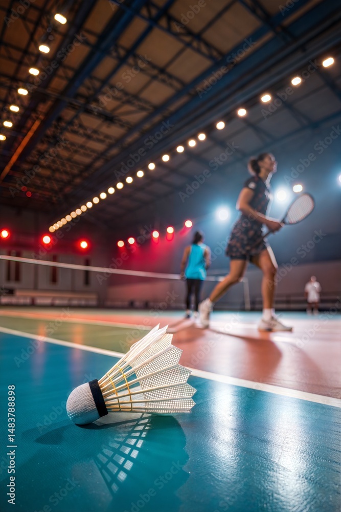 Fototapeta premium Badminton Shuttlecock in Dramatic Court Lighting