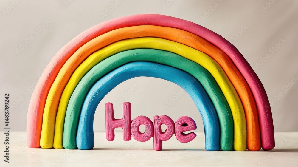 Obraz premium A rainbow made of clay with the word hope written underneath it