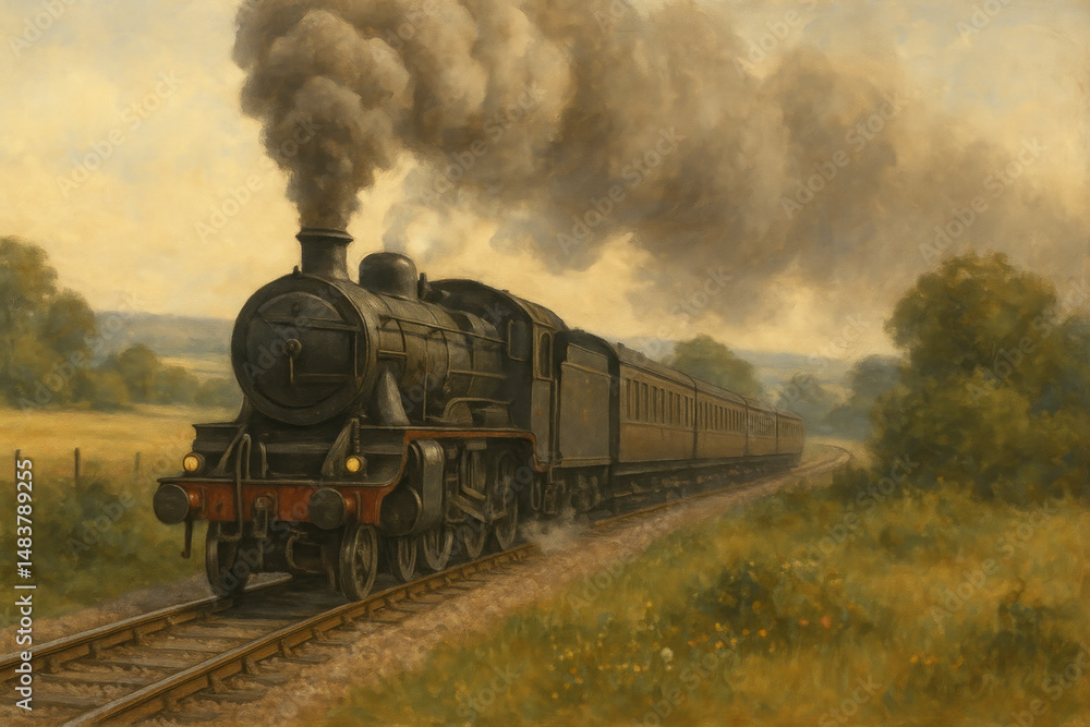 Obraz premium Train painting on track.