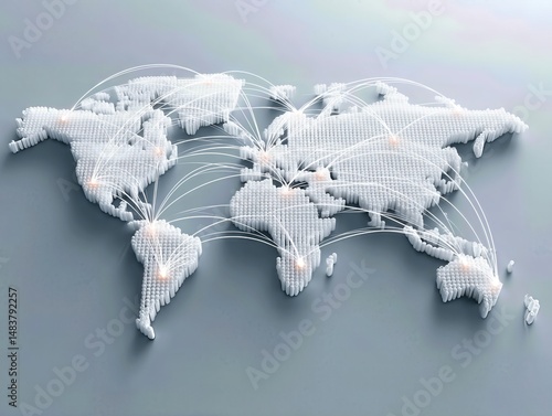 Abstract 3D Rendered Earth Globe with Detailed Surface Texture - Global Network, Data Visualization, and Geographical Representation.